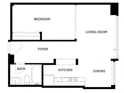 Floor plan for 1 bed, 1 bath